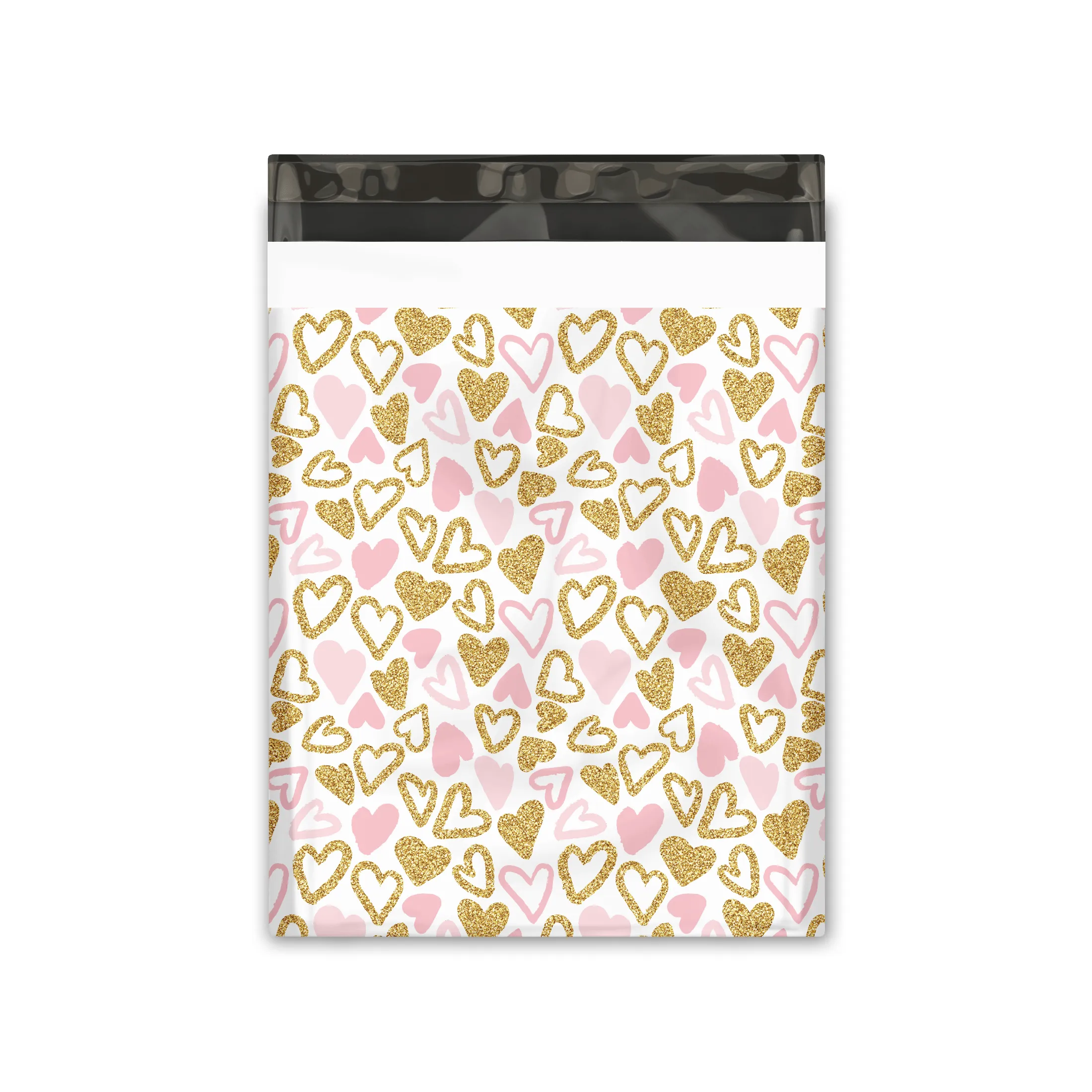 12x15" Pink and Gold Hearts Designer Poly Mailers Shipping Envelopes Premium Printed Bags