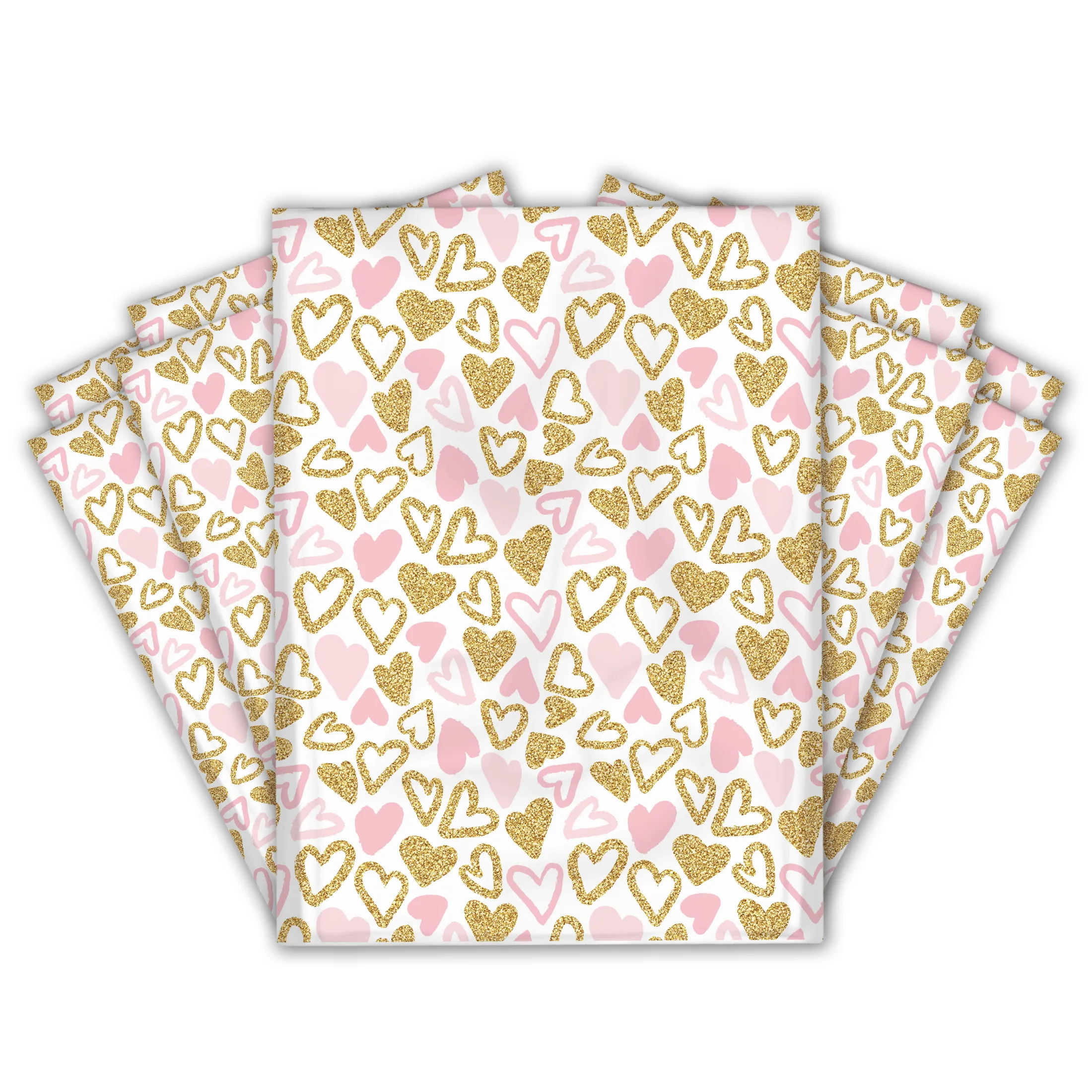 12x15" Pink and Gold Hearts Designer Poly Mailers Shipping Envelopes Premium Printed Bags