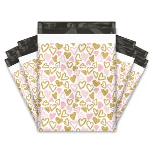 12x15" Pink and Gold Hearts Designer Poly Mailers Shipping Envelopes Premium Printed Bags