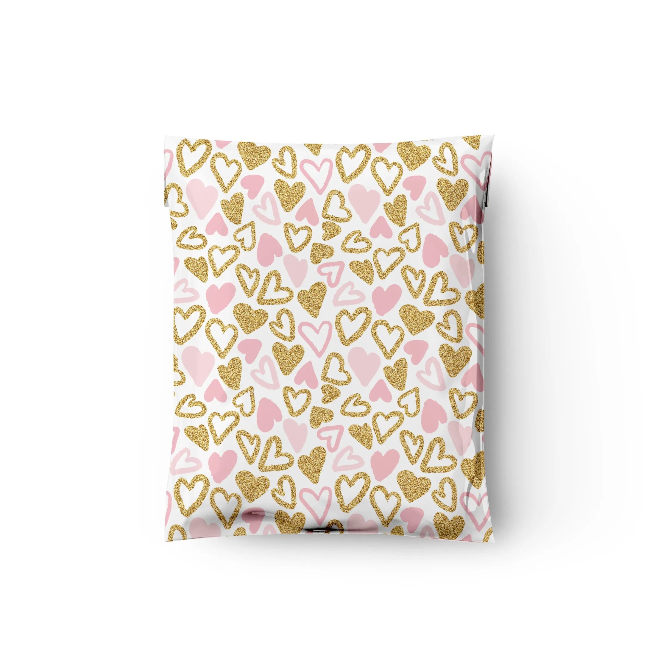 12x15" Pink and Gold Hearts Designer Poly Mailers Shipping Envelopes Premium Printed Bags