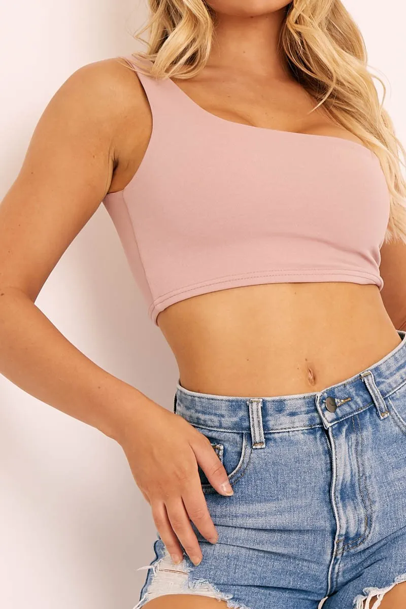 Baby Pink One Shouldered Crop Top - Kamri