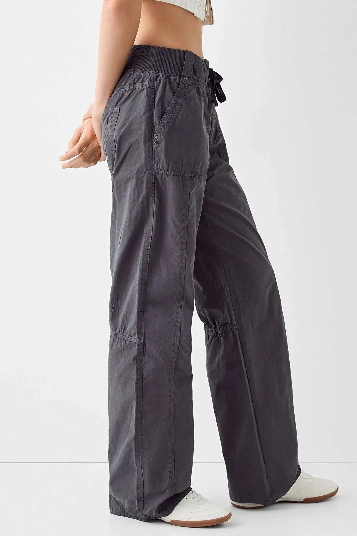 Bershka Straight fit cotton trousers with ribbed waist