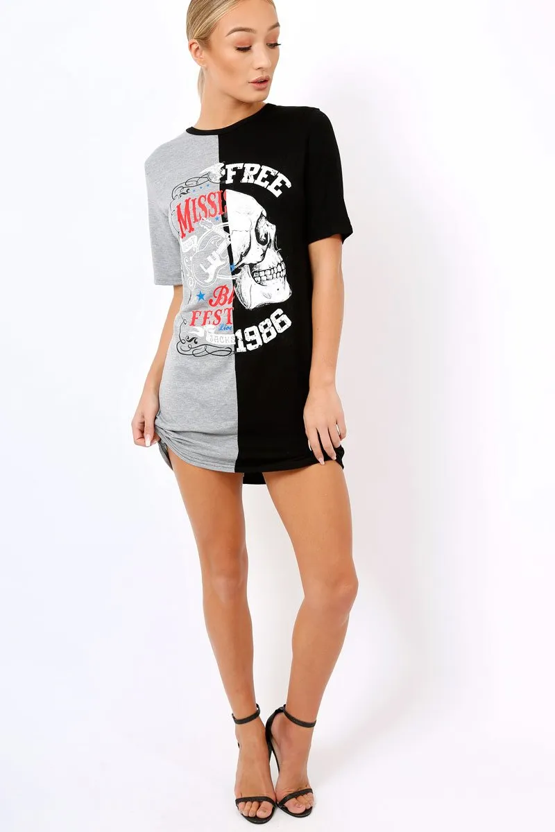 Black & Grey Skull T-shirt Dress - Christa