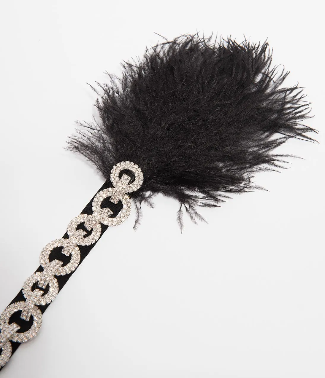 Black Feather & Silver Linked Rhinestones Channel Flapper Headband