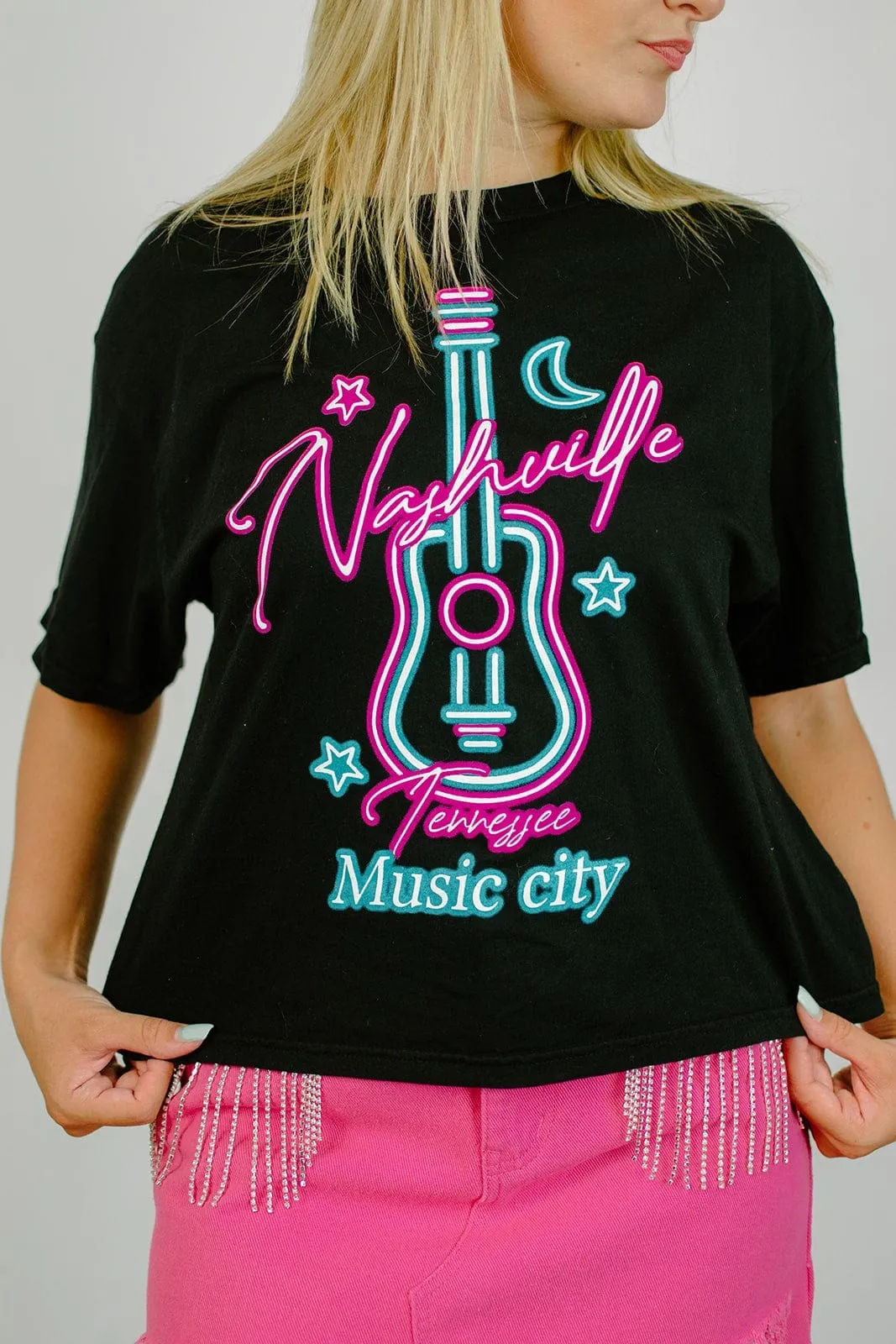 Black Nashville Retro Crop Tee