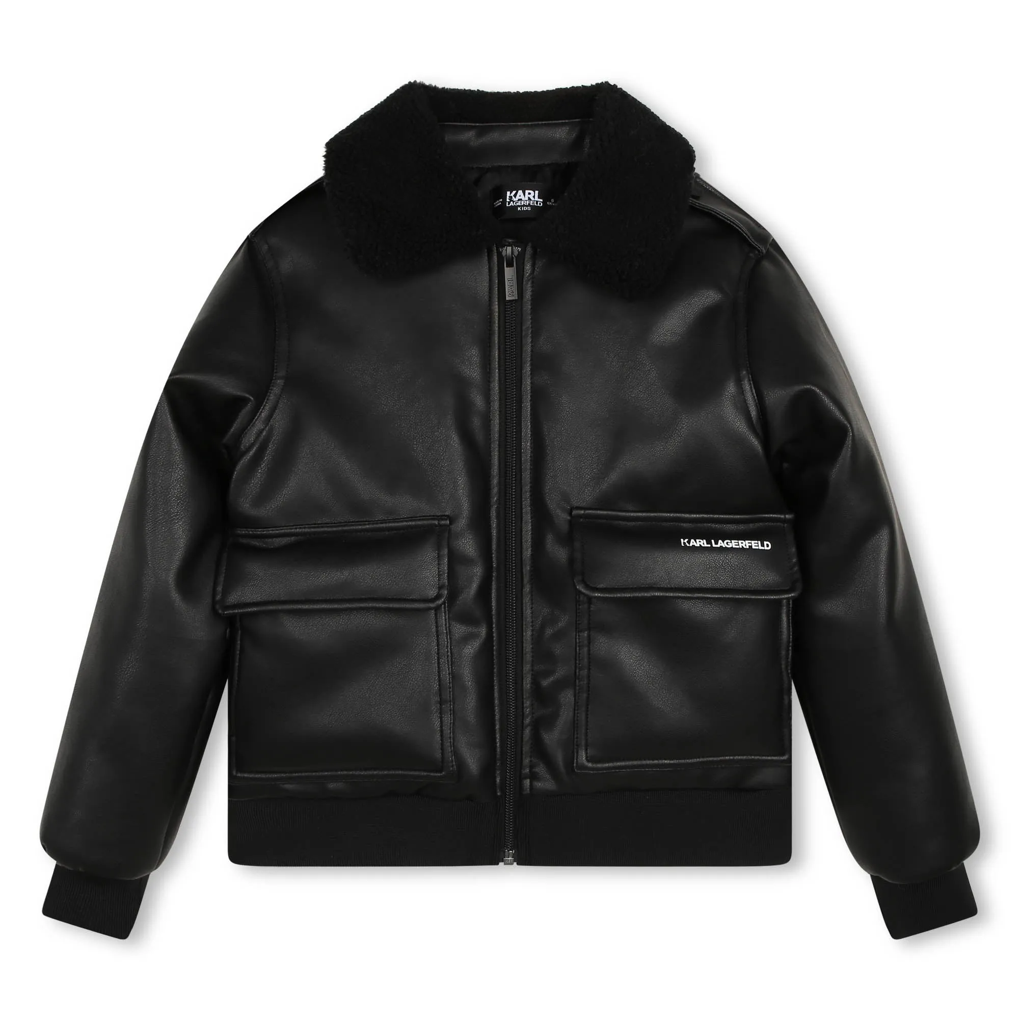 Black Sherpa Collared Aviator Pleather Jacket