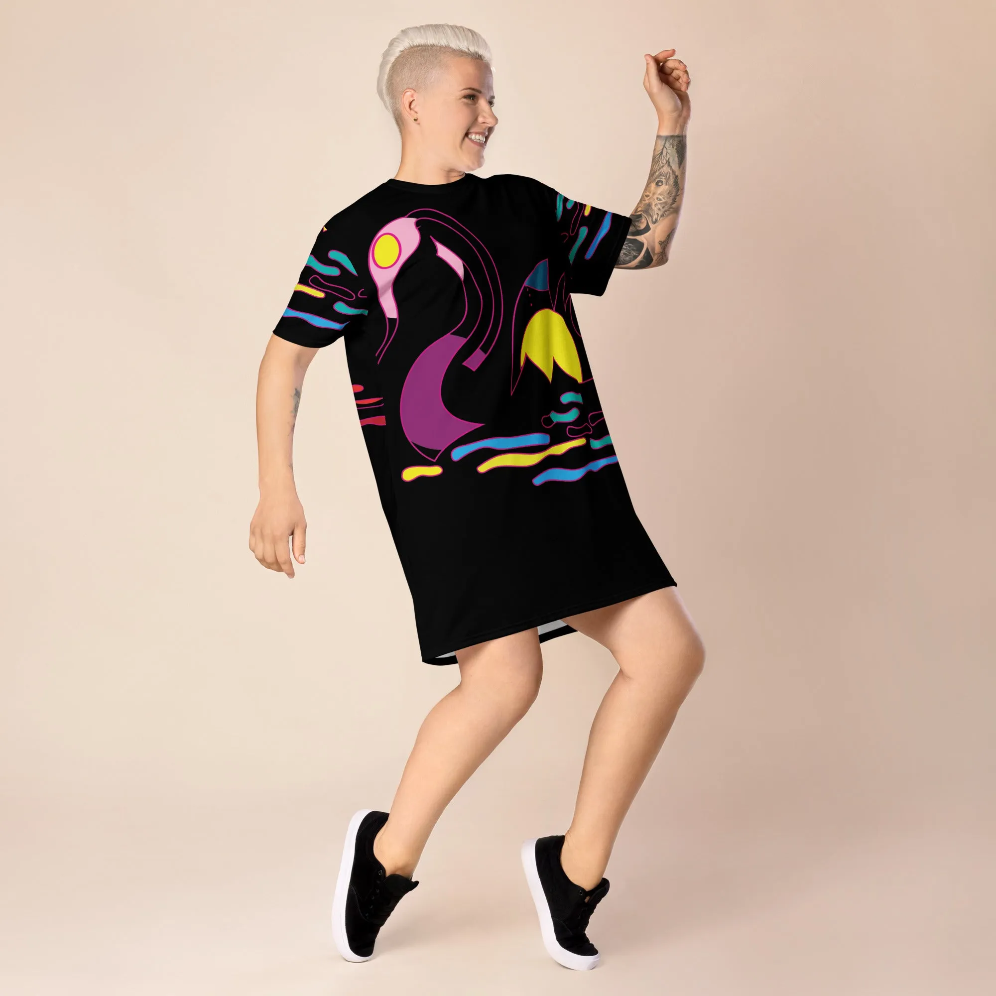 Black Swan T-Shirt dress | Graphic Print T-shirt Dress | Elevate Your Wardrobe with Art