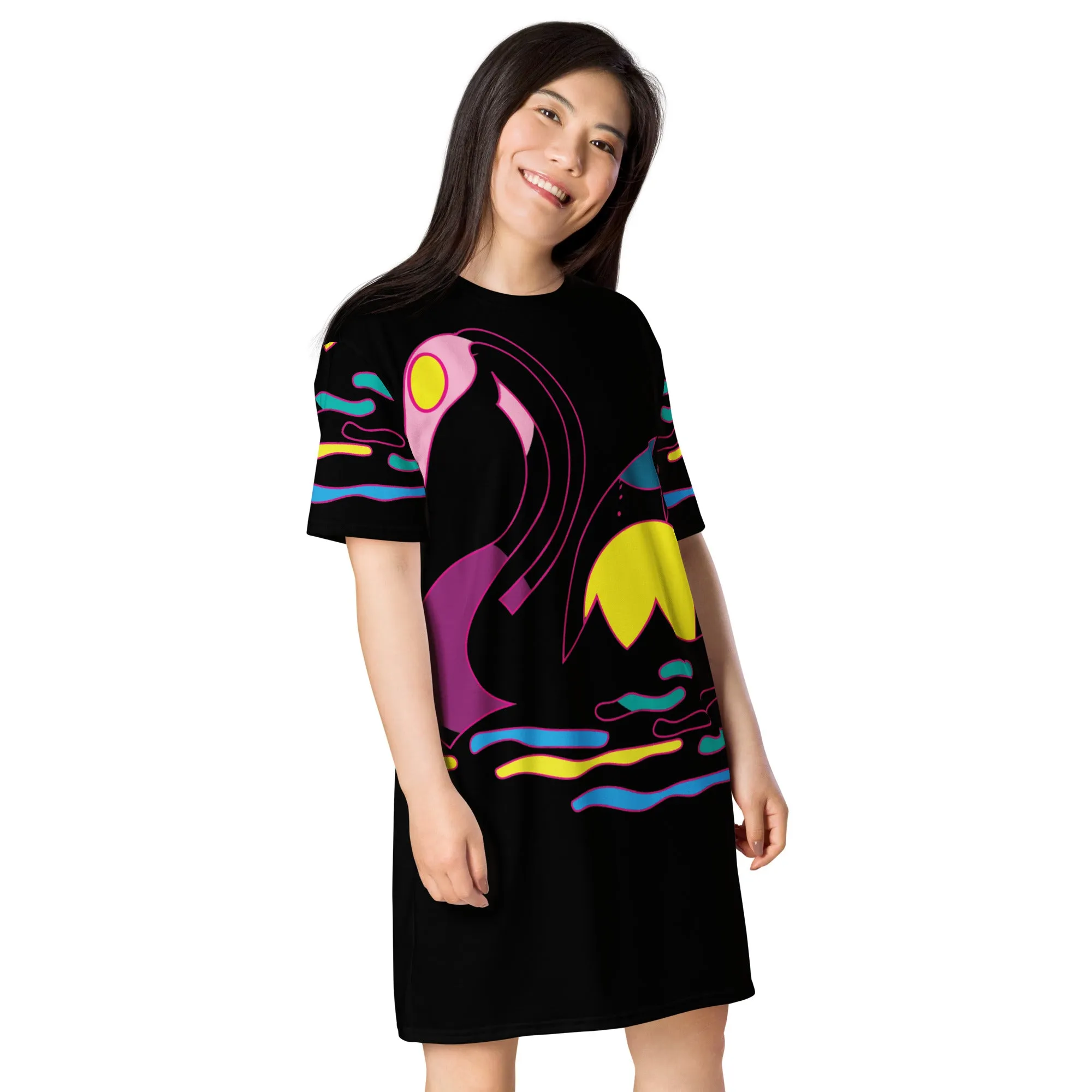 Black Swan T-Shirt dress | Graphic Print T-shirt Dress | Elevate Your Wardrobe with Art