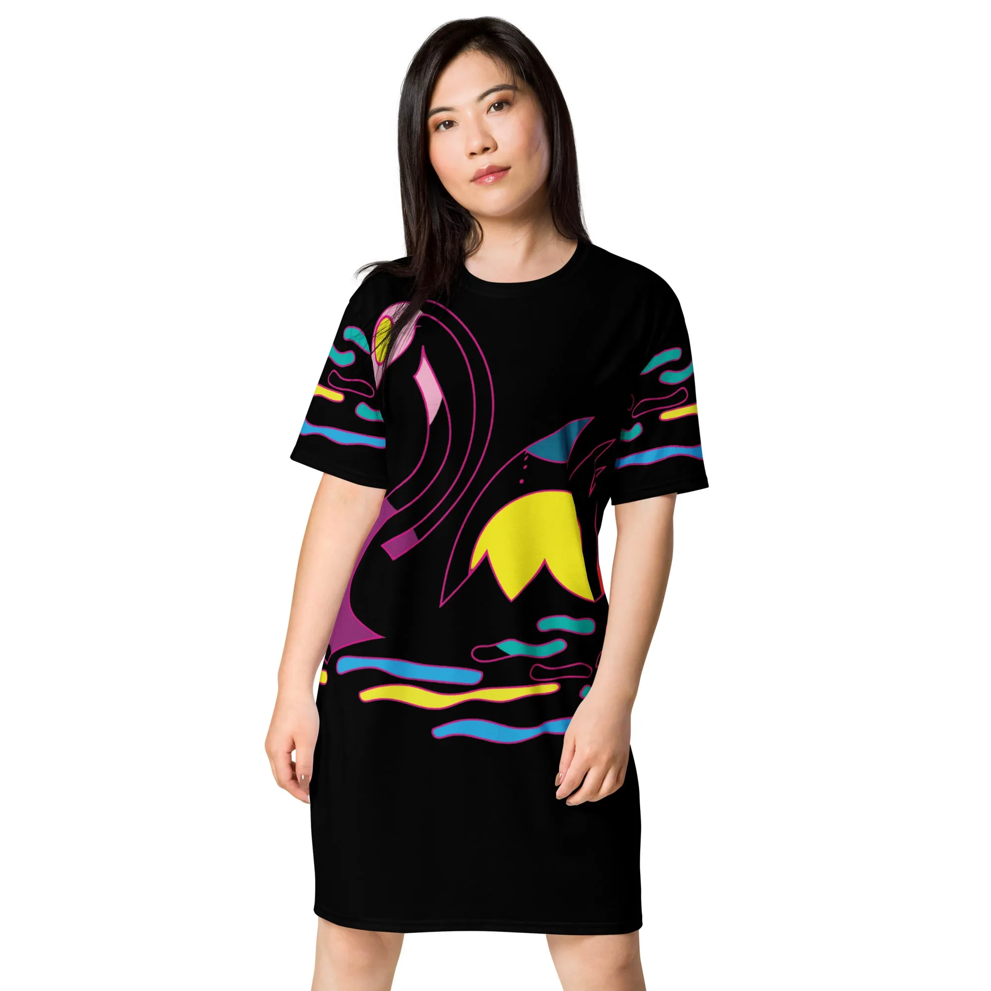 Black Swan T-Shirt dress | Graphic Print T-shirt Dress | Elevate Your Wardrobe with Art