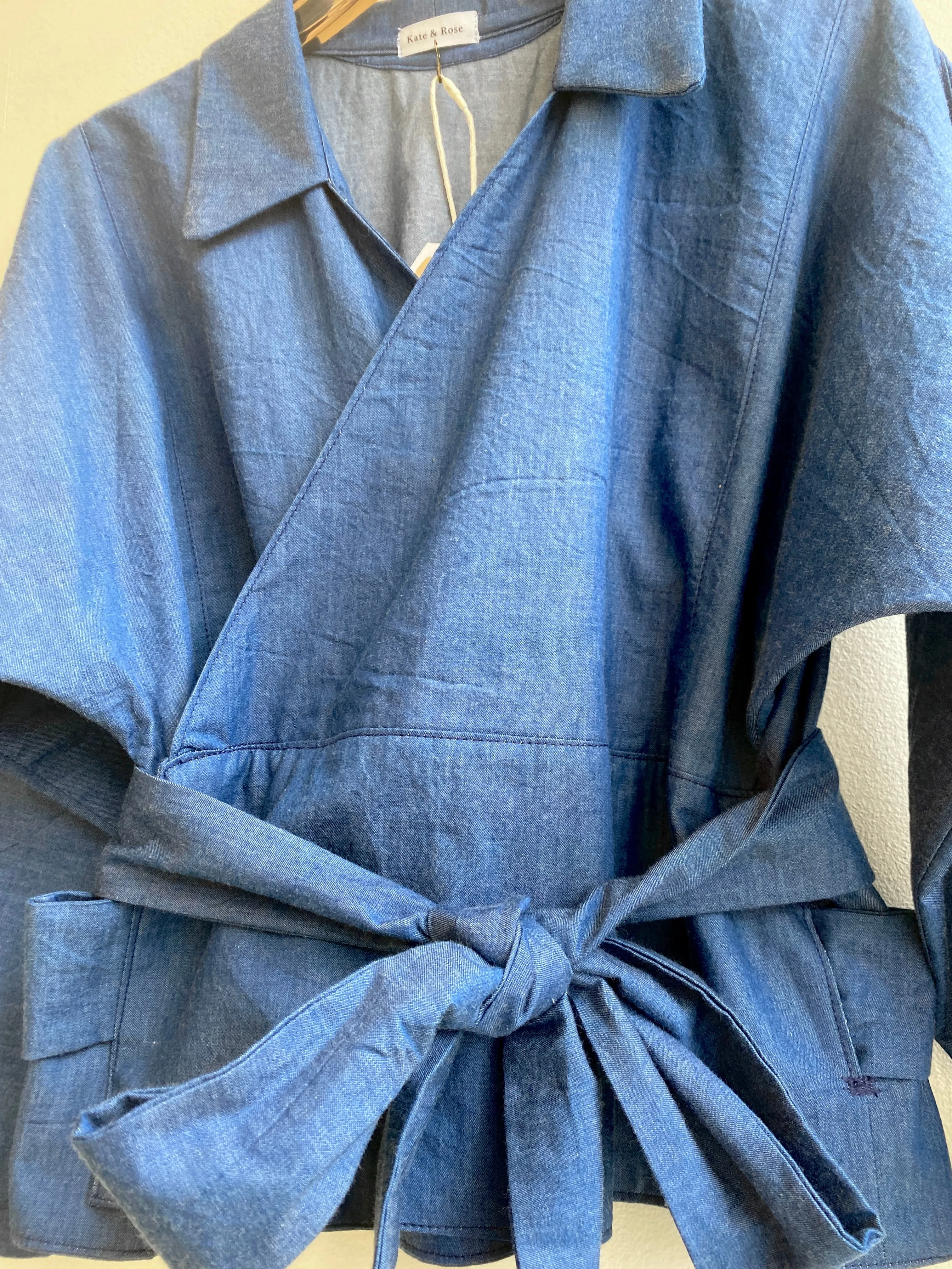 Blue Cotton Zero Waste Front Wrap Tie Top