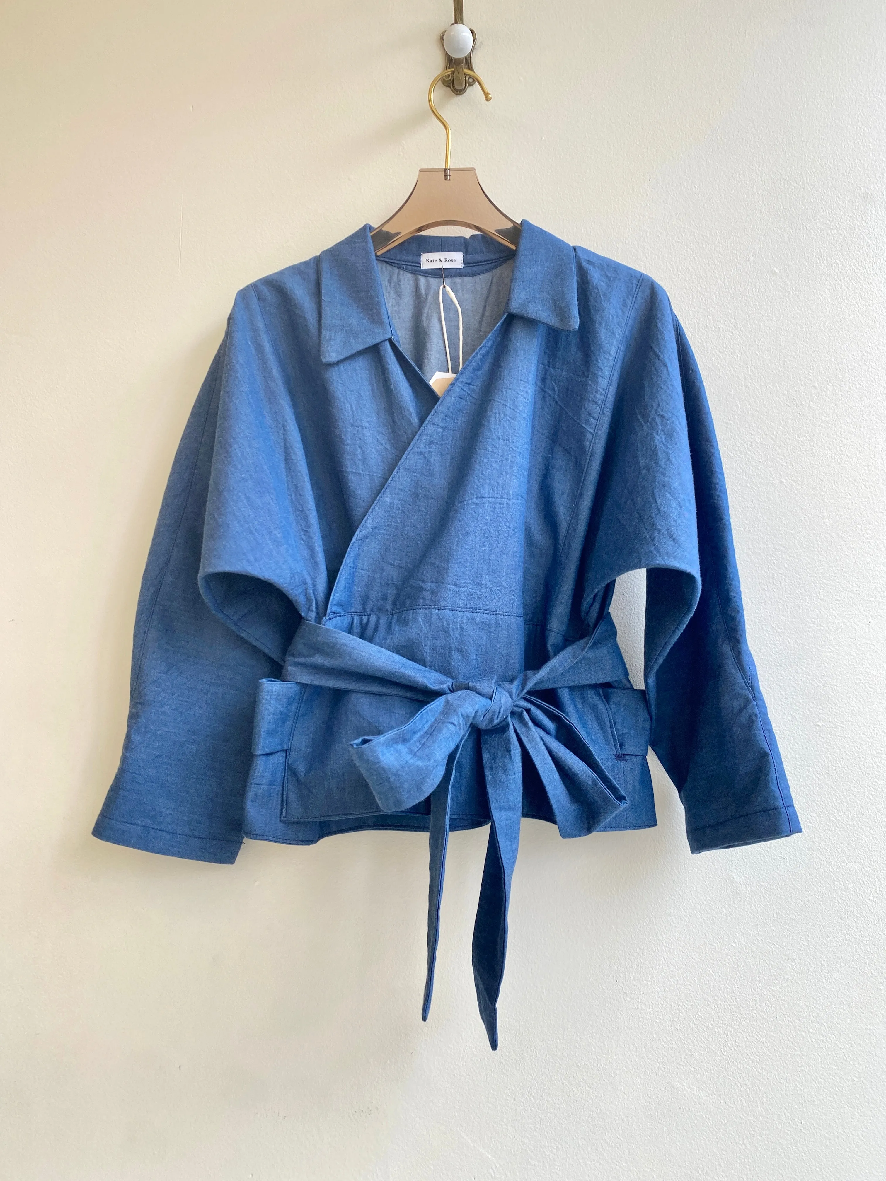 Blue Cotton Zero Waste Front Wrap Tie Top