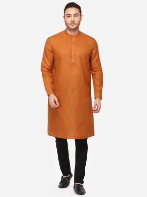 Burnt Orange Self Textured Regular Fit Modi Kurta | JadeBlue