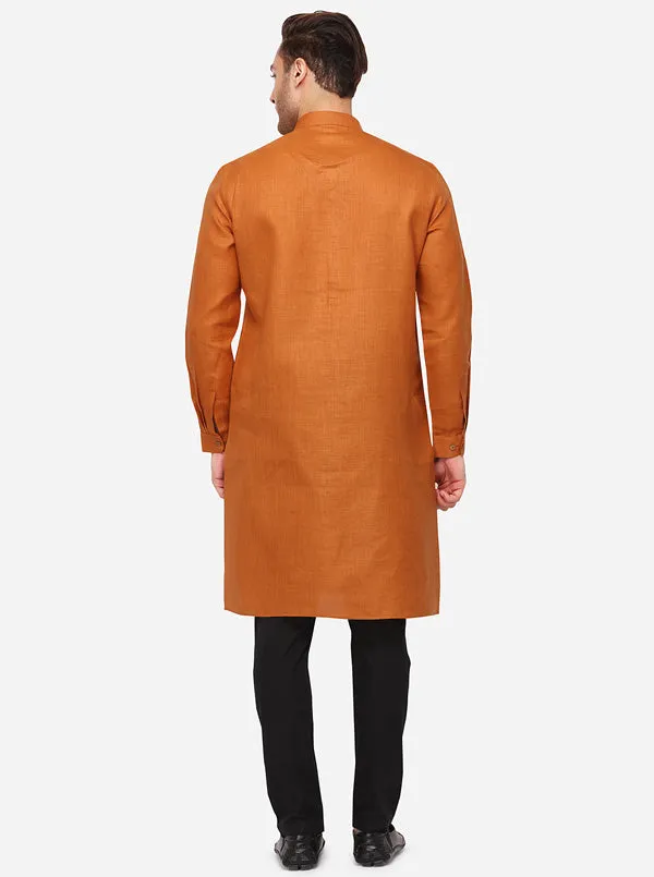 Burnt Orange Self Textured Regular Fit Modi Kurta | JadeBlue