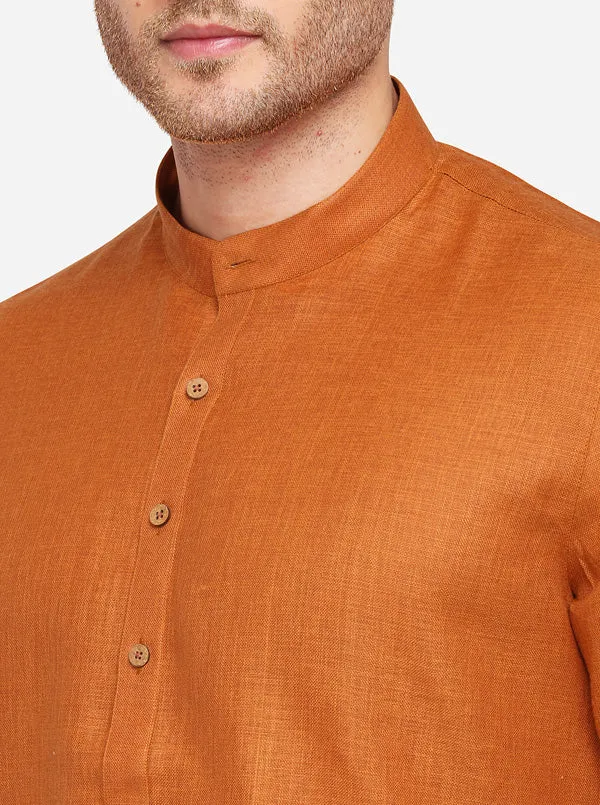 Burnt Orange Self Textured Regular Fit Modi Kurta | JadeBlue