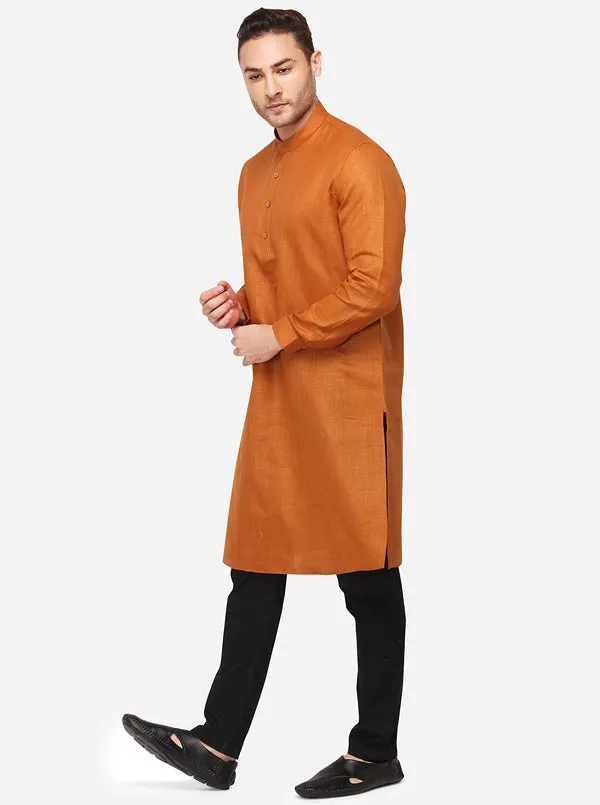 Burnt Orange Self Textured Regular Fit Modi Kurta | JadeBlue