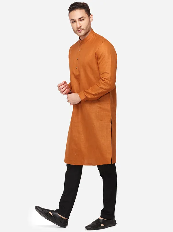 Burnt Orange Self Textured Regular Fit Modi Kurta | JadeBlue