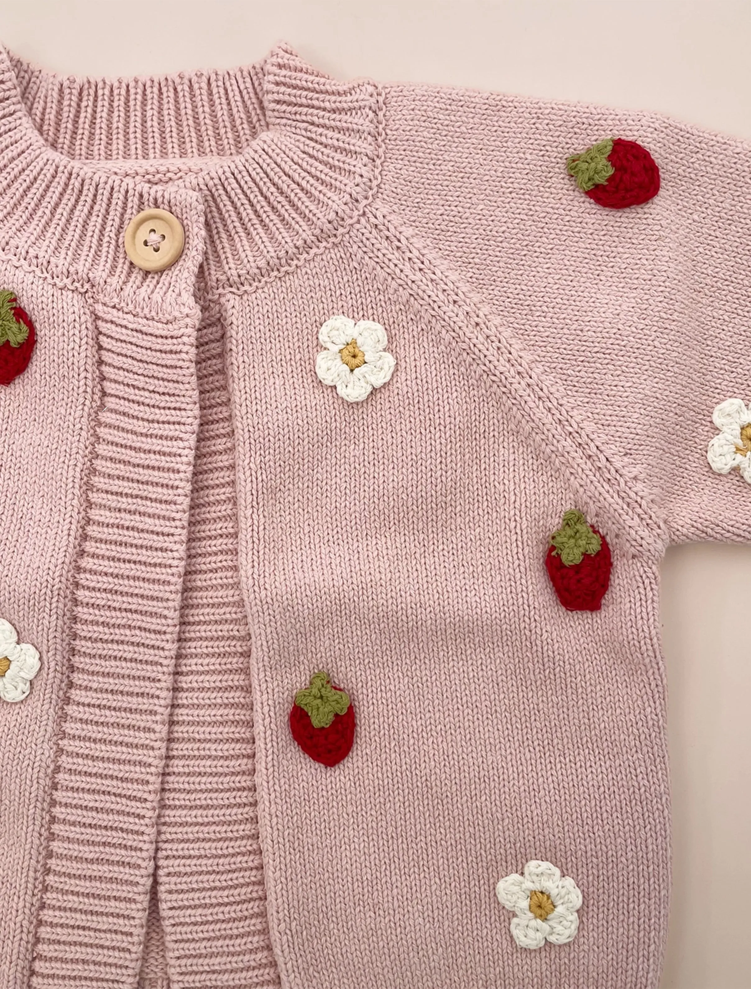 Cotton Strawberry Flower Cardigan in Blush