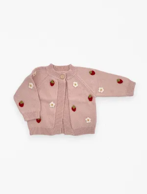 Cotton Strawberry Flower Cardigan in Blush