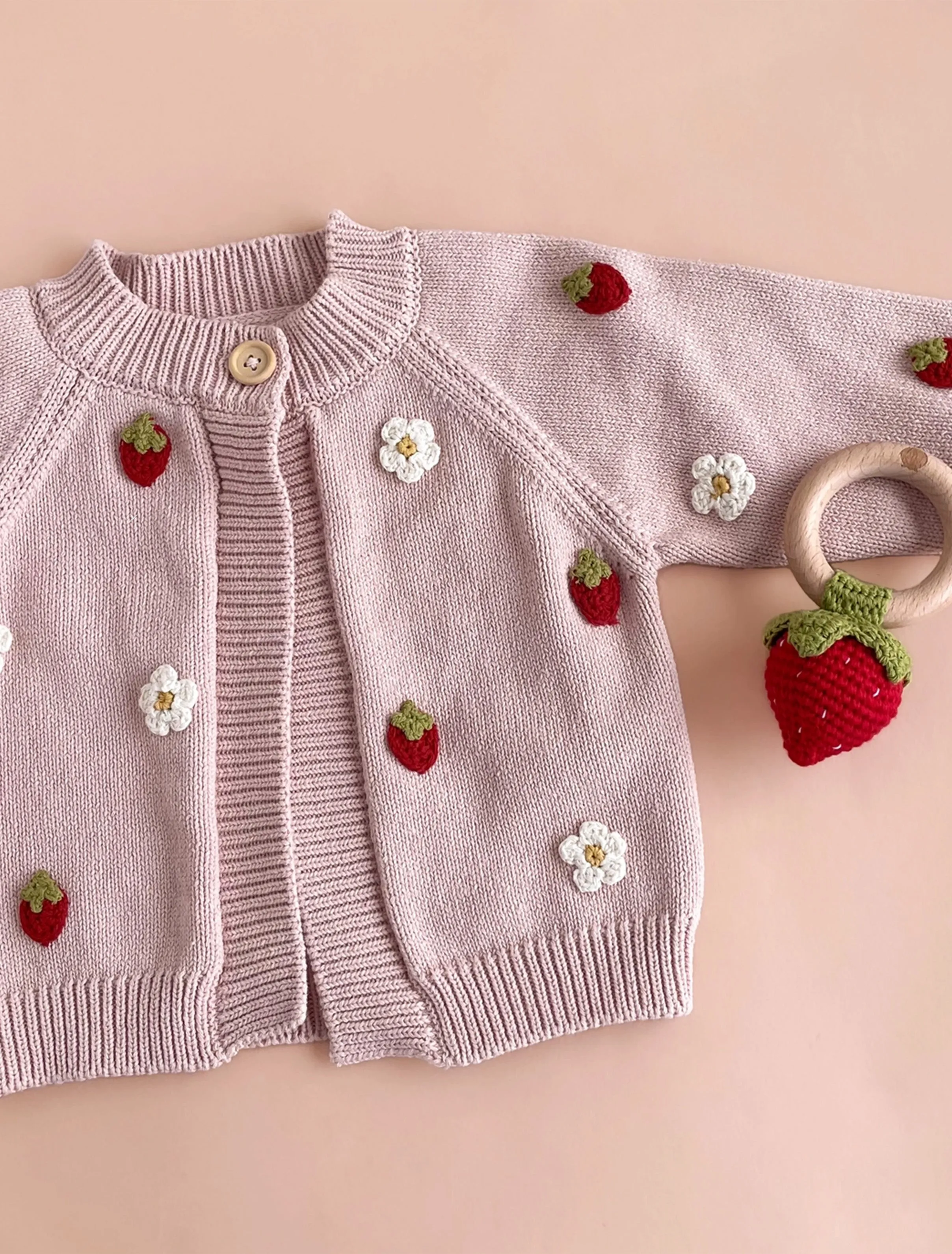 Cotton Strawberry Flower Cardigan in Blush