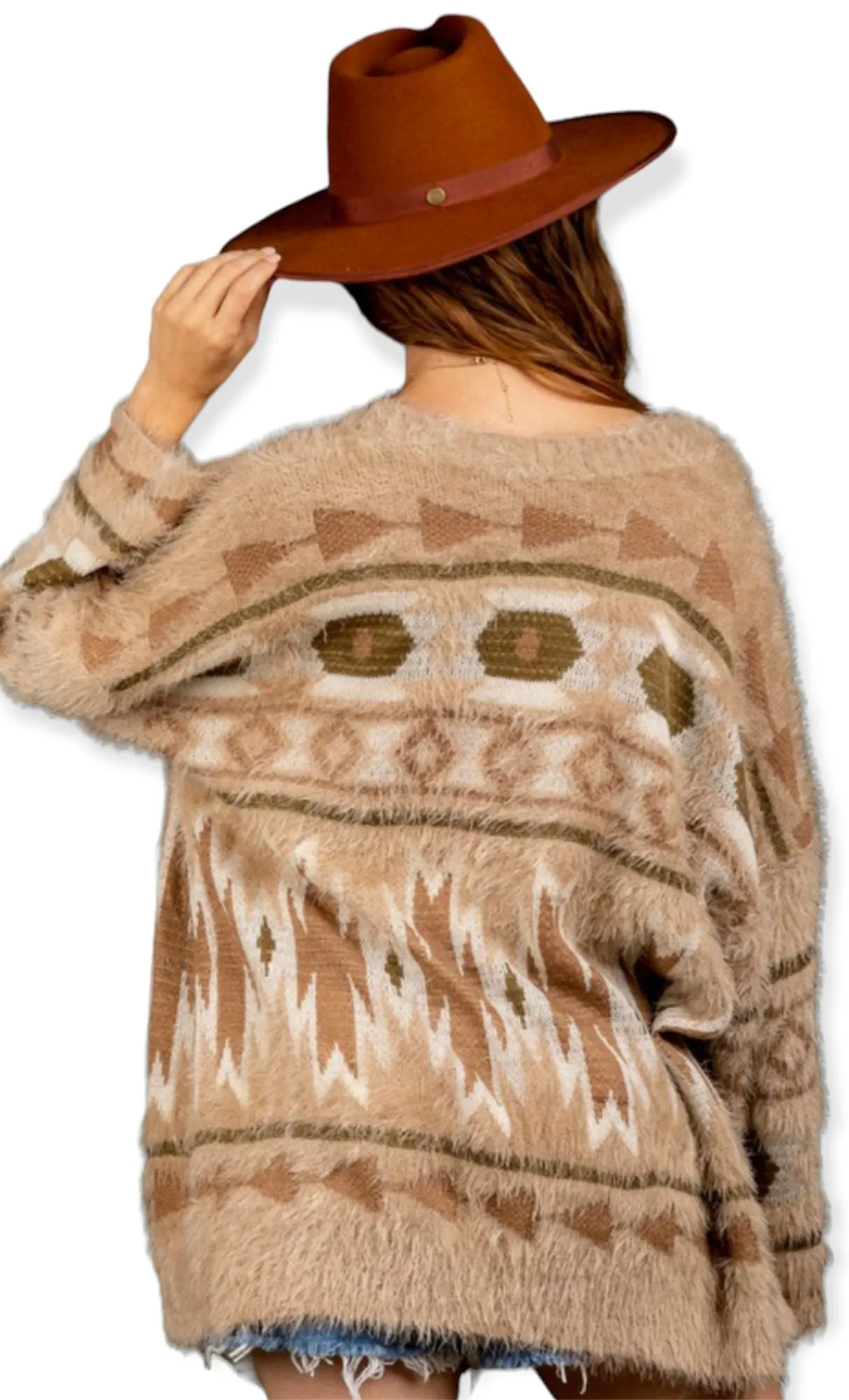 Cozy Soft Aztec Print Cardigan- Mocha