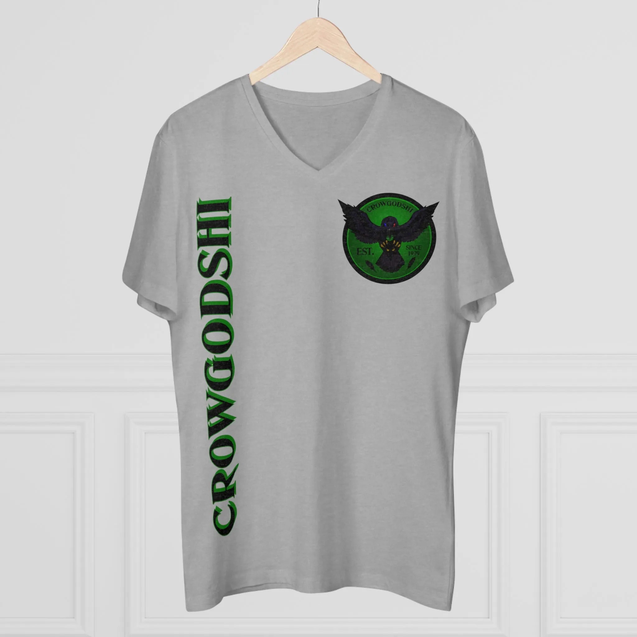 Crowgodshi Designer First Generation Men’s Presenter V-neck, GREEN LOGO