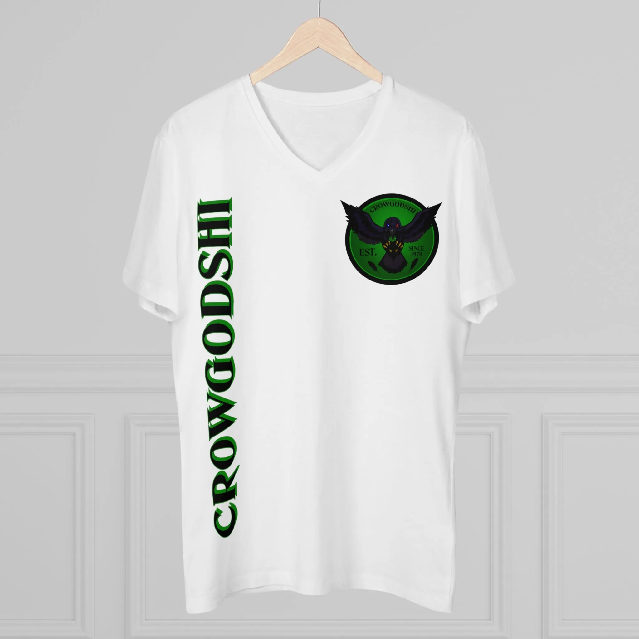 Crowgodshi Designer First Generation Men’s Presenter V-neck, GREEN LOGO