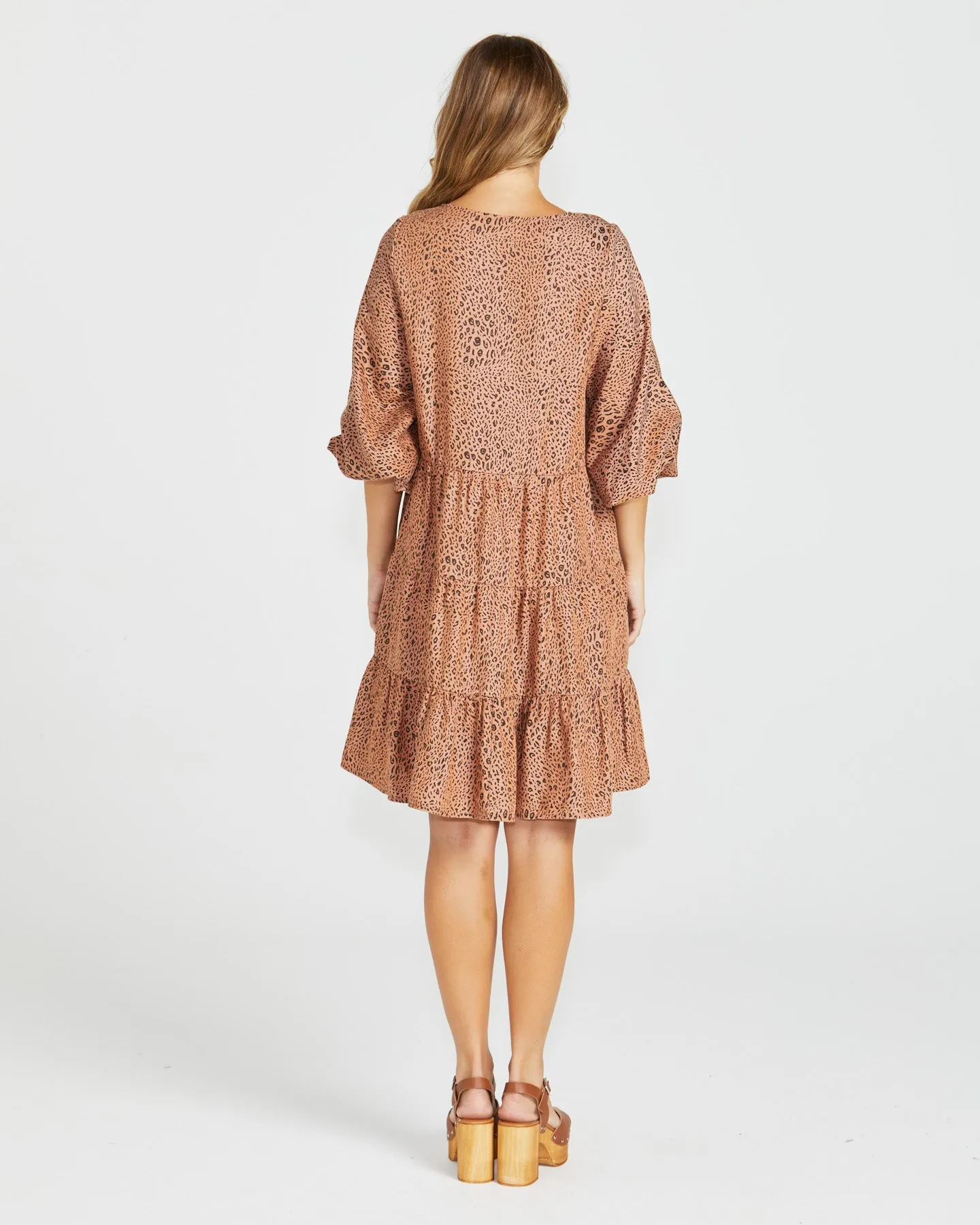 DAVIE TIERED DRESS - Sandy Tan Animal