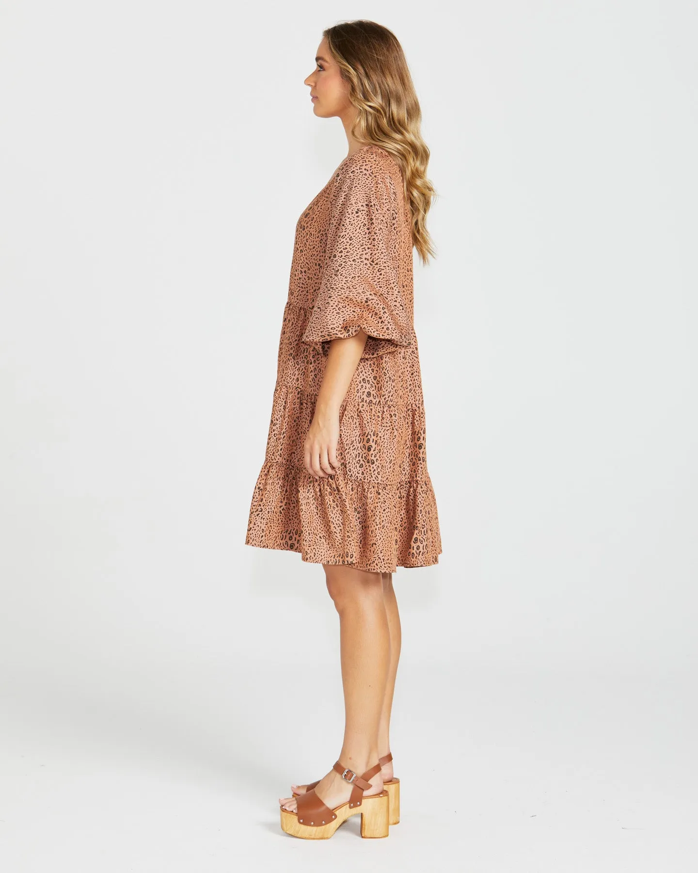 DAVIE TIERED DRESS - Sandy Tan Animal