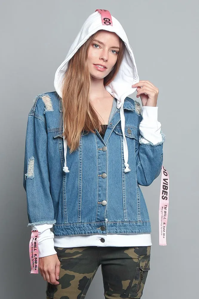 Distressed Double Denim Jacket