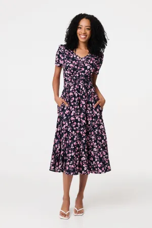 Ditsy Floral V-Neck Midi Dress