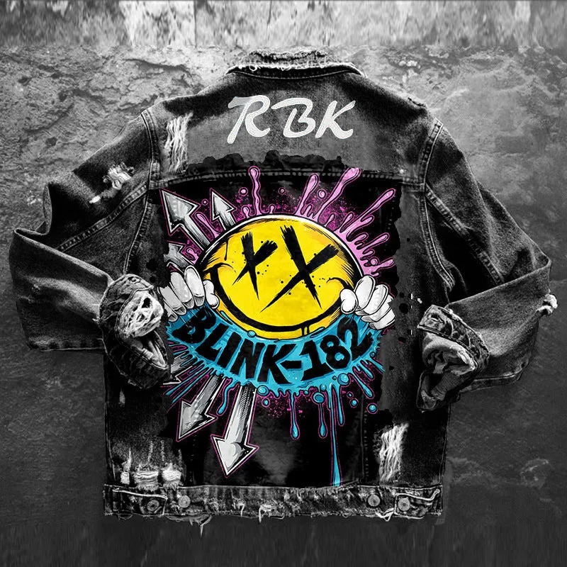 Fashion trendy cool graffiti illustration denim jacket