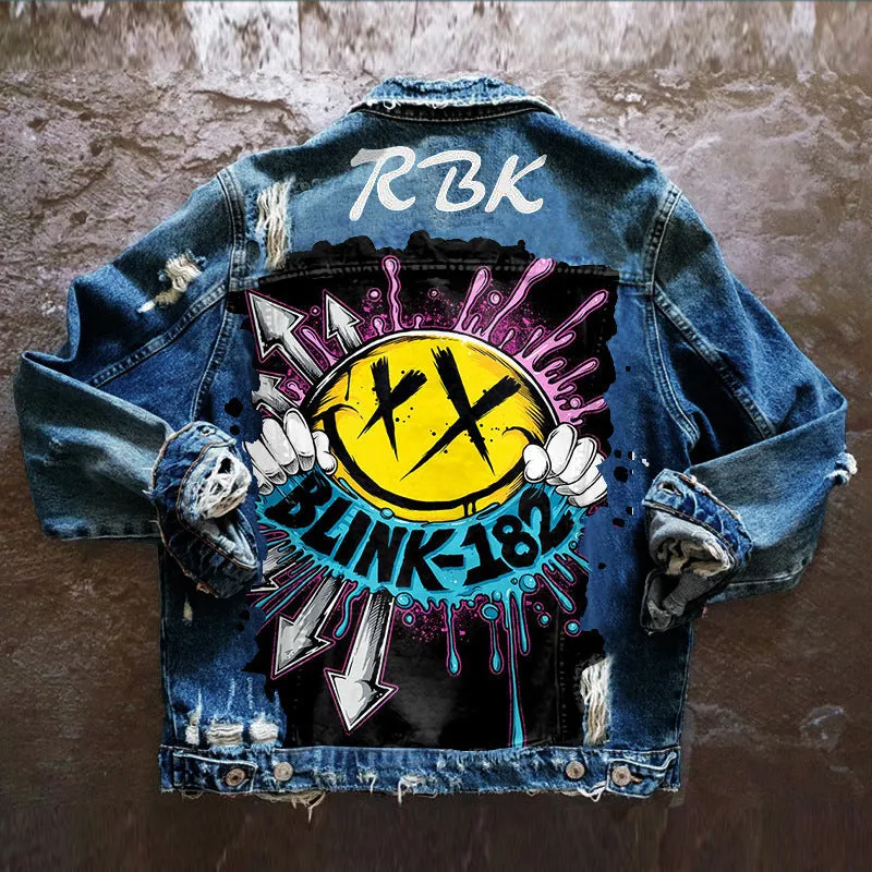 Fashion trendy cool graffiti illustration denim jacket