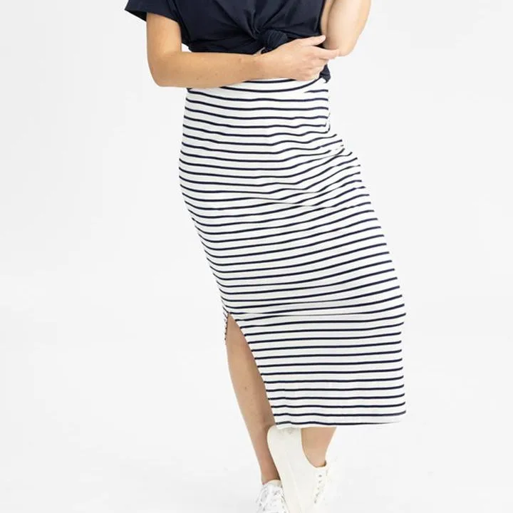 Fitted Maxi Skirt - Navy Stripes (XS)