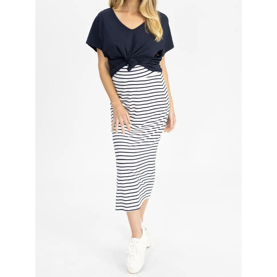 Fitted Maxi Skirt - Navy Stripes (XS)