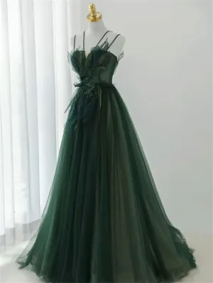 Forest Style Emerald Green Beading Tulle Dress, Prom Dress Fairy,Evening Gown Graduation Party Dress