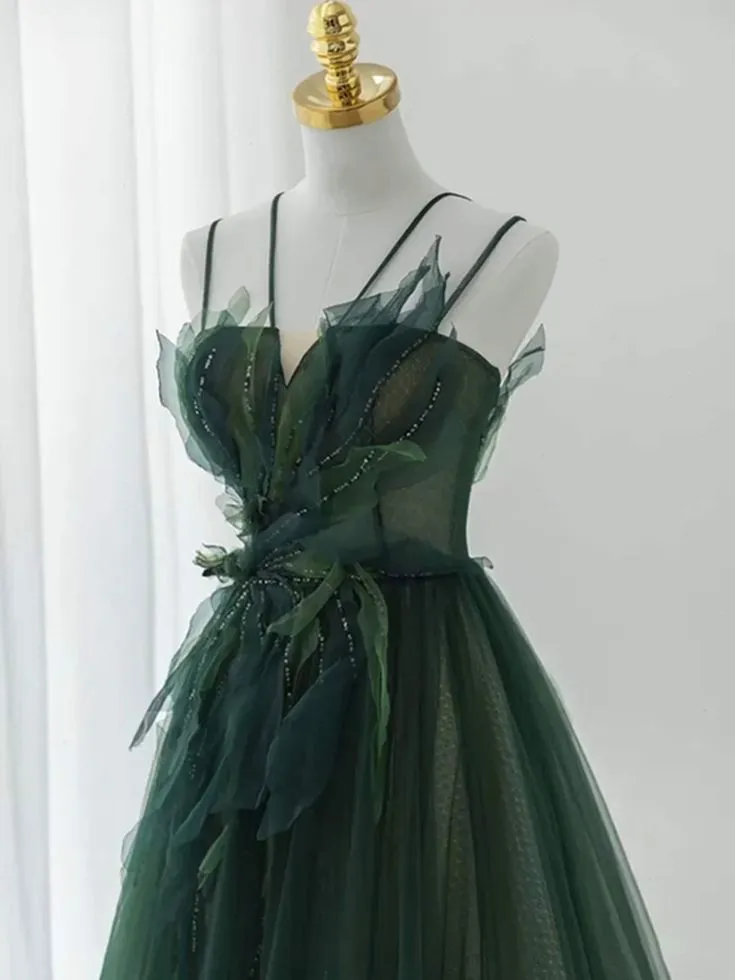 Forest Style Emerald Green Beading Tulle Dress, Prom Dress Fairy,Evening Gown Graduation Party Dress