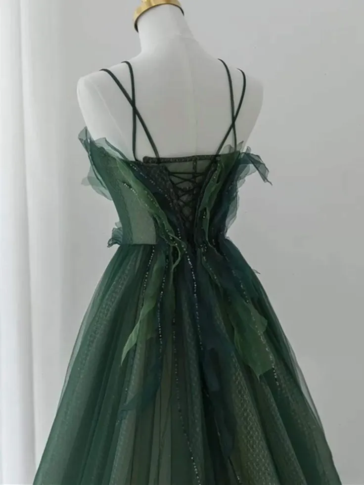 Forest Style Emerald Green Beading Tulle Dress, Prom Dress Fairy,Evening Gown Graduation Party Dress