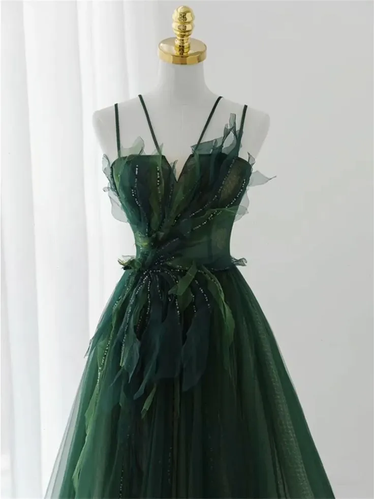 Forest Style Emerald Green Beading Tulle Dress, Prom Dress Fairy,Evening Gown Graduation Party Dress