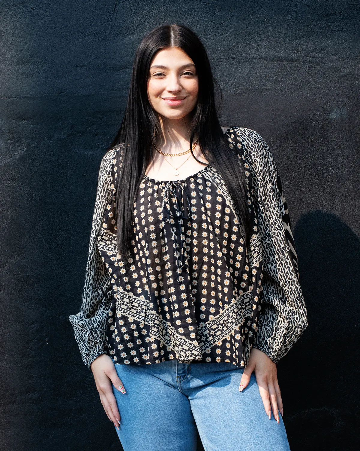 FP Black Flower Blouse