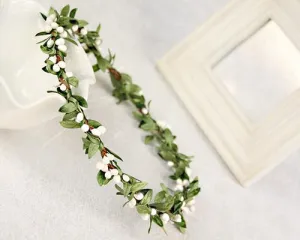 Glamorous Bridal White Green Leaves Hair Band