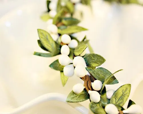 Glamorous Bridal White Green Leaves Hair Band