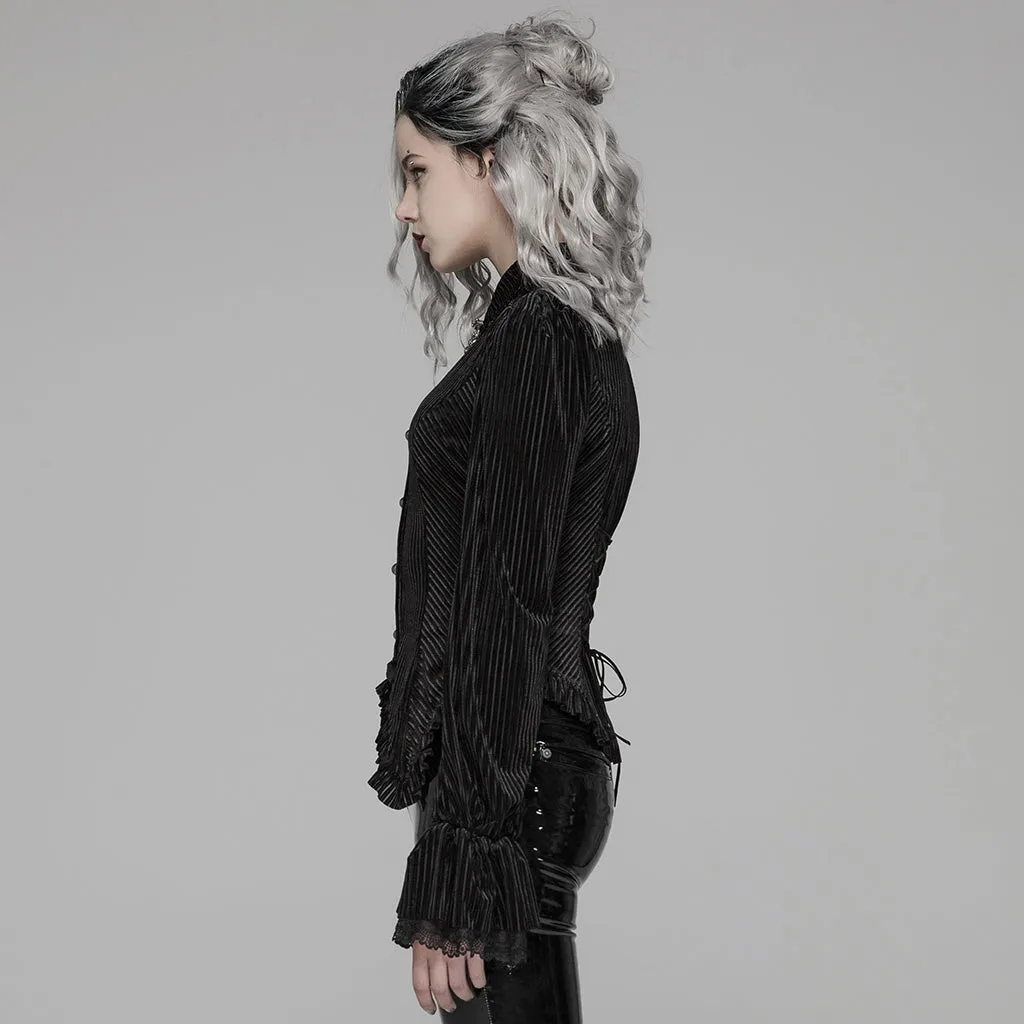 Gothic Dark-Grain Long Sleeve Velvet Shirt