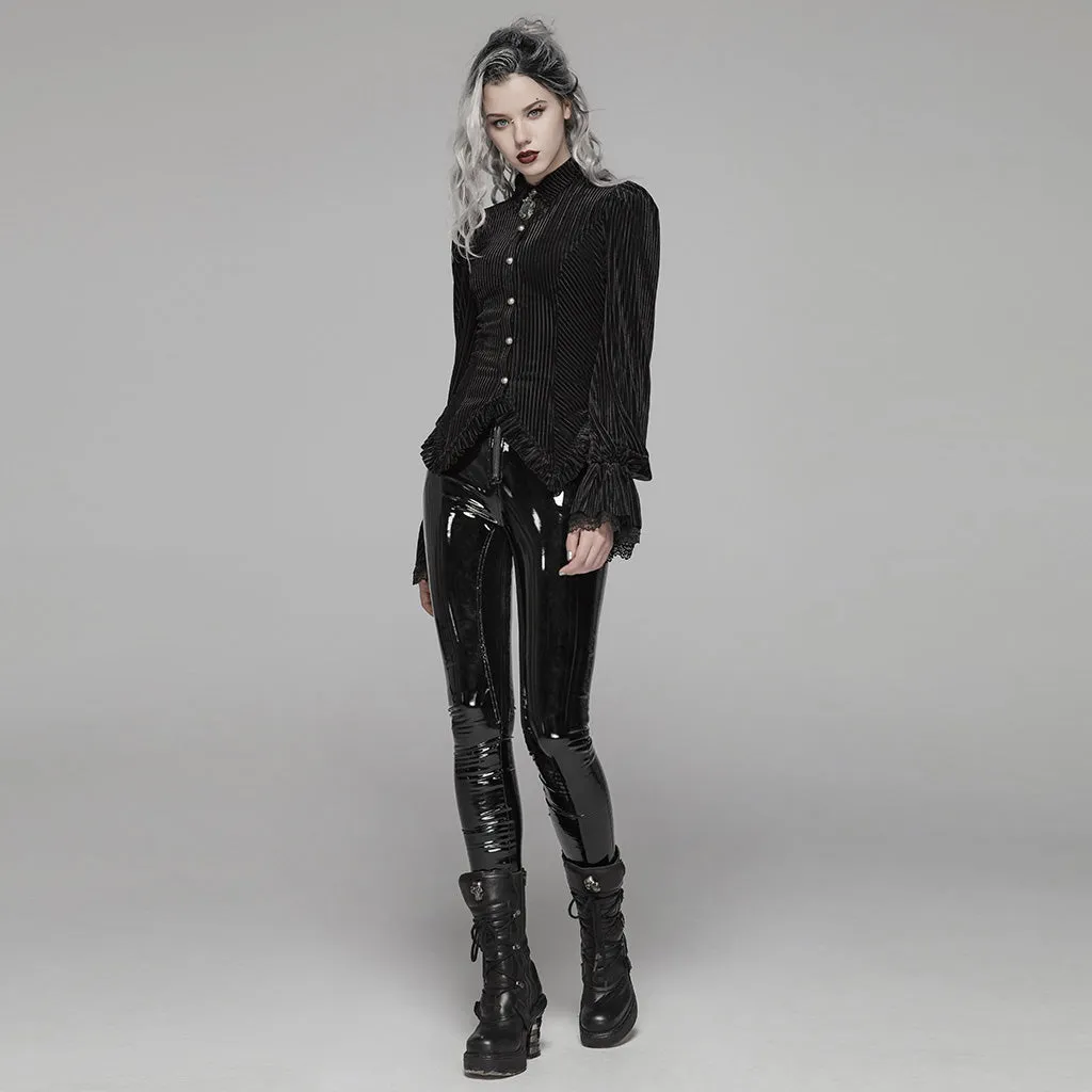 Gothic Dark-Grain Long Sleeve Velvet Shirt