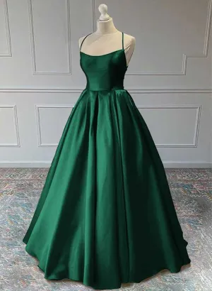 Green Satin Lace-Up Long Formal Dress Green Satin Long Prom Dress Evening Dress