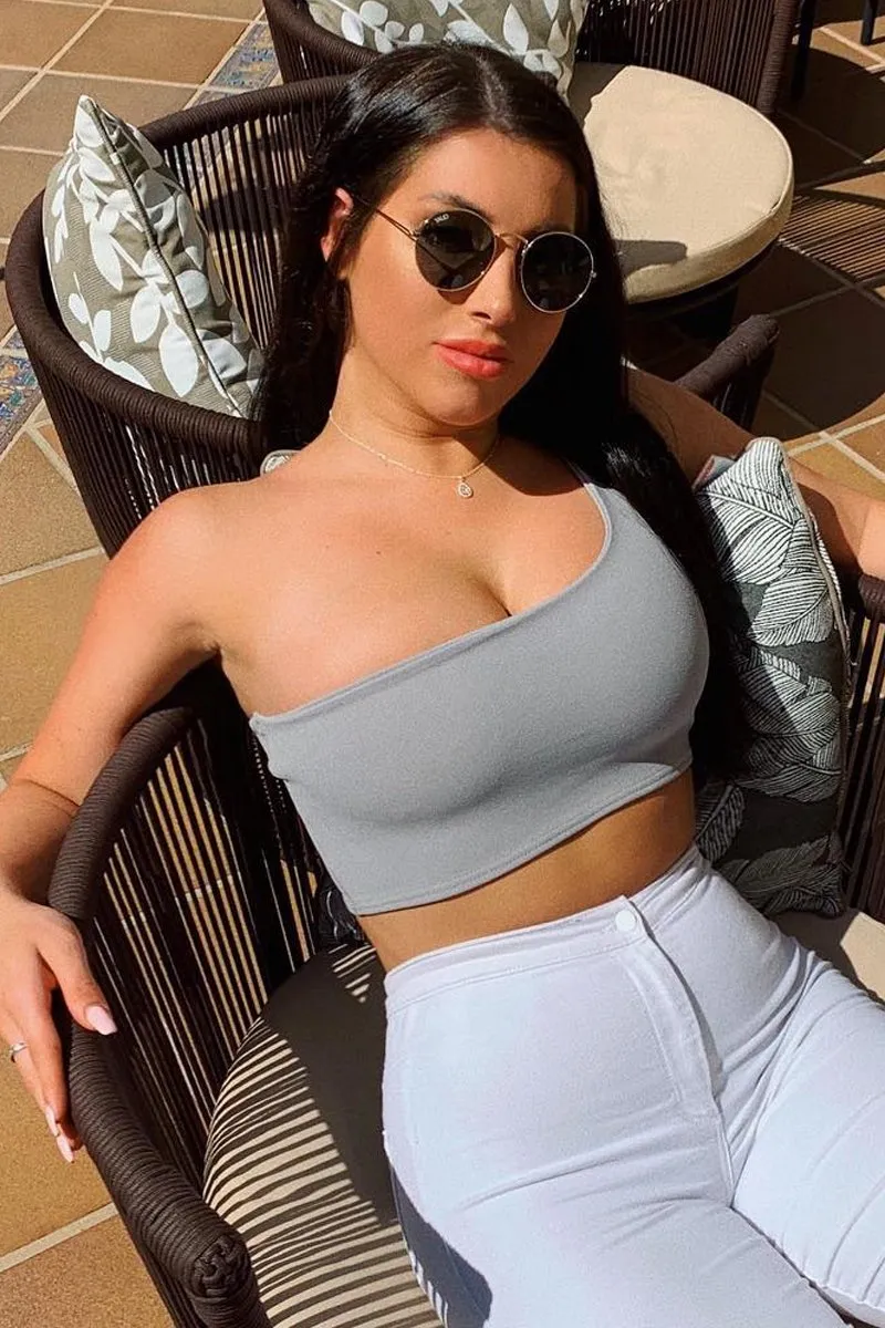 Grey One Shouldered Crop Top - Kamri