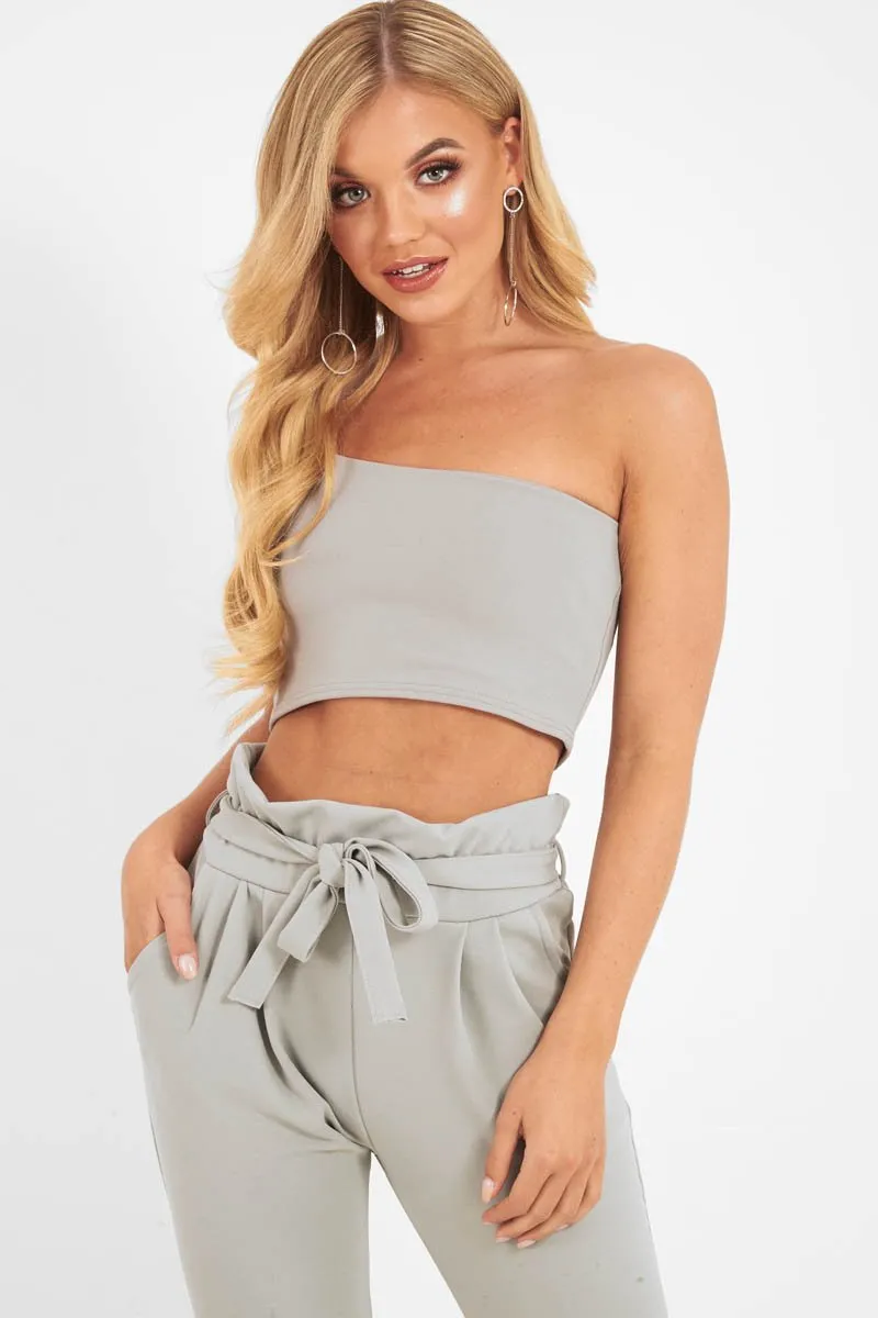 Grey One Shouldered Crop Top - Kamri