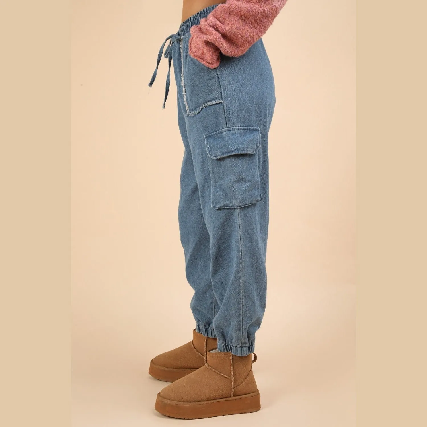 Halsey Light Wash Jogger Cargo Jeans