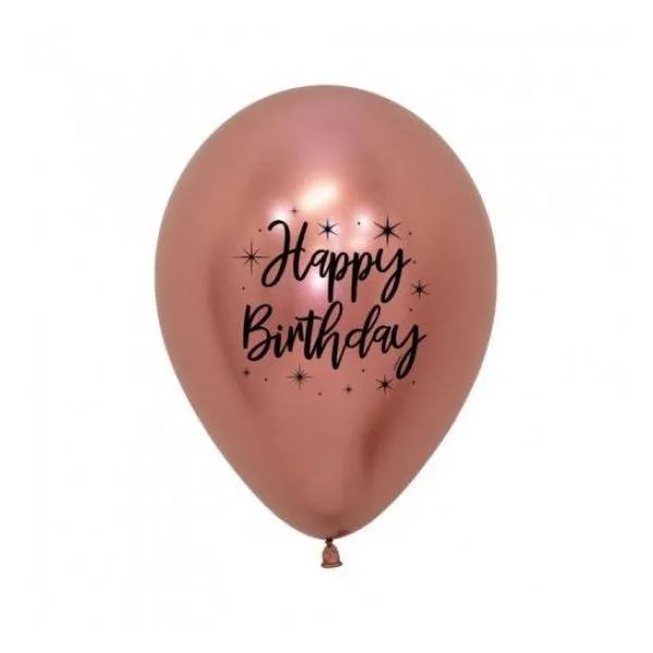 Happy Birthday Radiant Reflex Rose Gold Balloon - 6 Pkt