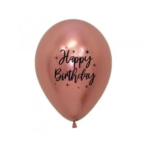 Happy Birthday Radiant Reflex Rose Gold Balloon - 6 Pkt