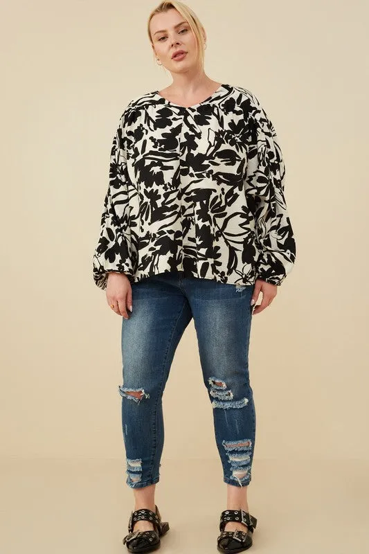 HAY110 - CURVY BLACK & WHITE PRINT TOP